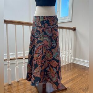 LaDouble J Black Floral Brocade Midi Skirt Uneven Hem style